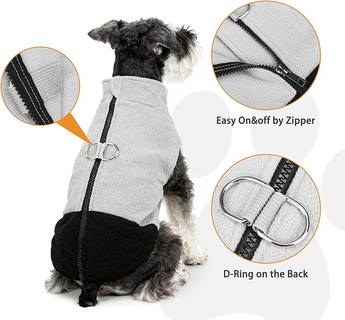 KOOLTAIL Dog Fleece Vest Sweater, Zip Up Step-in Pullover Warm Puppy Jacket with Dual Leash D-Ring for Small Medium Dogs, Cozy Soft Pet Winter Cold Weather Coats Fall Clothes Hoodie Boy Girl, Black S