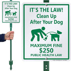 SmartSign "It’s The Law! Clean Up After Your Dog - Maximum Fine $250" LawnBoss® Sign | 10" x 12" Aluminum Sign With 3' Stake