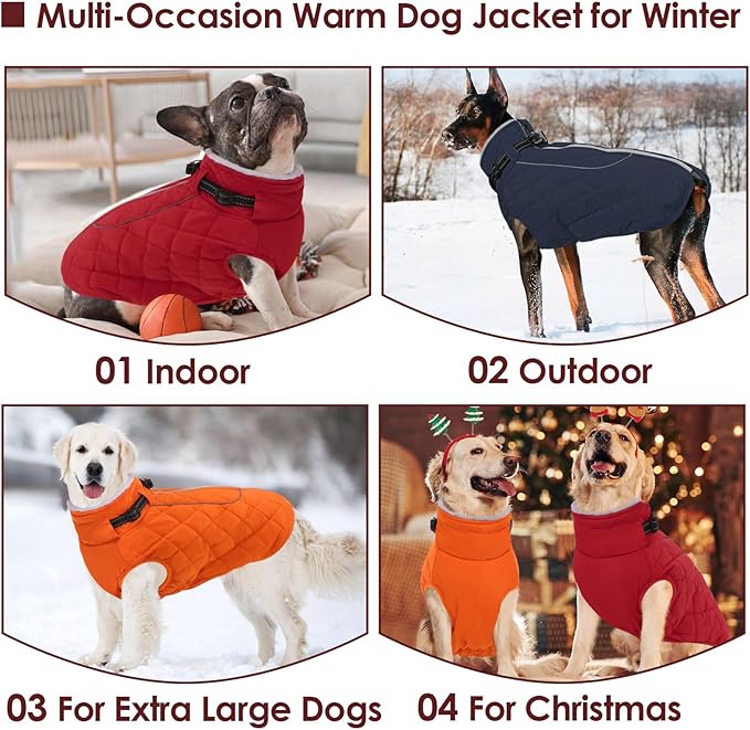 AOFITEE Coat for Medium Dogs, Turtleneck Warm Dog Winter Jacket with Back Zipper, Medium Pet Snowsuit with Reflective Trims, Dog Puffer Jacket for JackRussell, Boston Terrier, French Bulldog