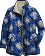 LIZALIG Women's Cropped Puffer Jacket Lightweight Floral Print Long Sleeve Padded Quilted Puffy Cardigan Coat