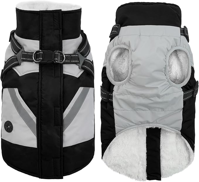 IECOii Warm Small Dog Coat Harness with D Ring - Black, Small, Zip Dog Jacket Winter Reflective, Fleece Lined Snowsuit, Pet Clothes for Yorkshire Terrier, Bichon, Shih Tzu