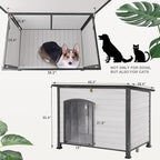 Dog House Outdoor Dog House for Small Medium Large Dogs, Natural Wood with Iron Frame, Waterproof Roof Raised Feet (43.3" L-White)