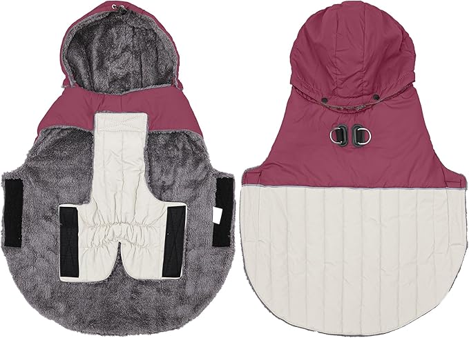 Detachable Hooded Dog Coat with Harness for Medium Dogs,Super Warm Fleece Puppy Jacket for Cold Winter Doggie Coats,Red XL