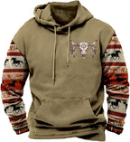 HOTYD Mens Western Aztec Sweatshirts Long Sleeve Fall Fashion Drawstring Pullover Vintage Graphic Cowboy Hoodie for Men