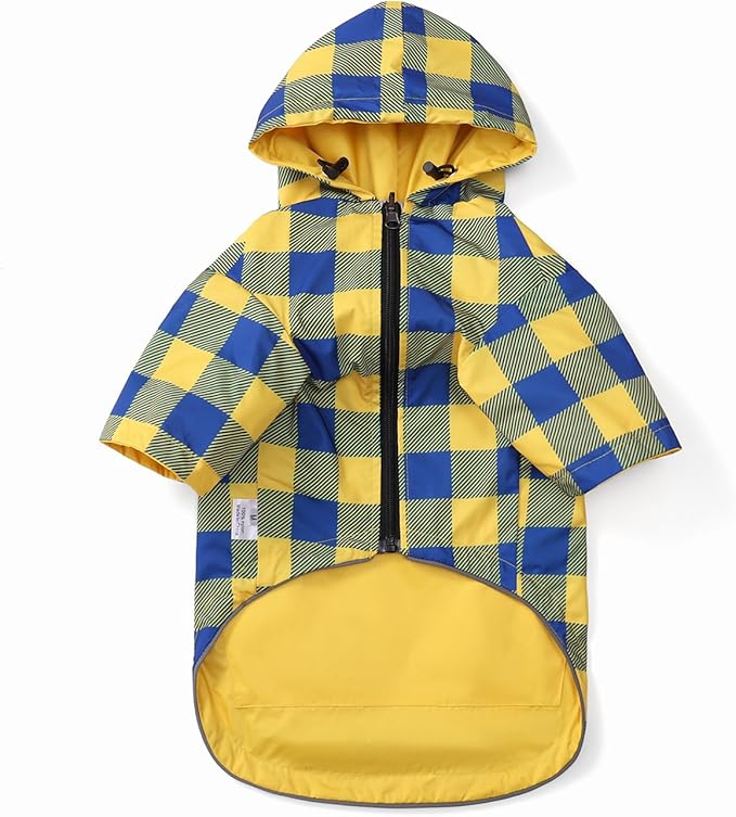 Dog Raincoat Dogs Waterproof Reversible rain Jacket Dog Small Medium Breeds Reflective Zipper Storage Pocket Harness Hole - Yellow - M