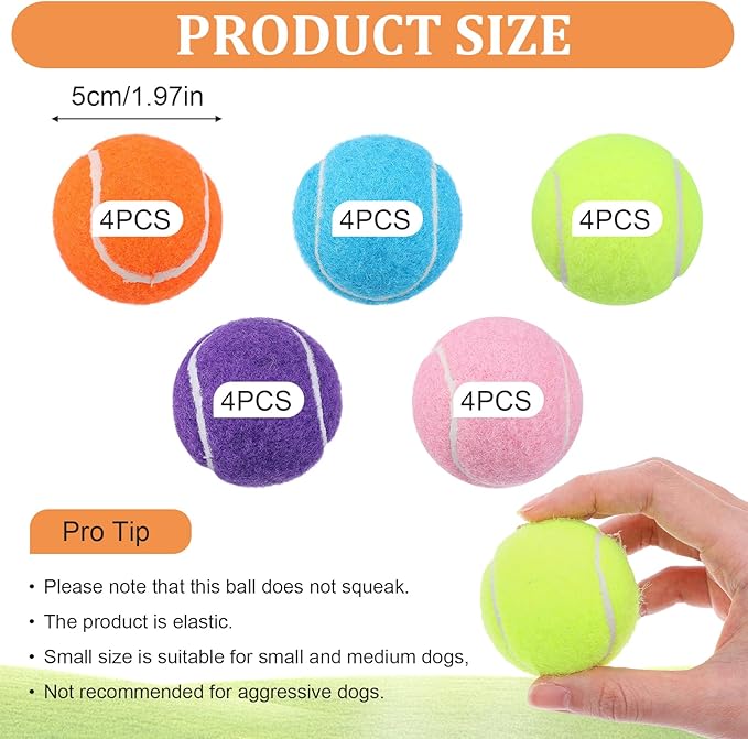 DIVINA VITAE 20Pcs Small Tennis Balls for Dogs, 2 Inch Colorful Mini Tennis Balls Fits All 2 Inch Dog Ball Launchers