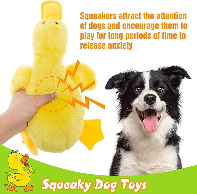 EXPAWLORER Plush Squeaky Duck Dog Toy - Soft Stuffed Cute Dog Duck Toy, Best Birthday Gift Interactive Filled Chew Toys for Puppy Small Medium Large Dogs Biting Training Teething, Yellow Large