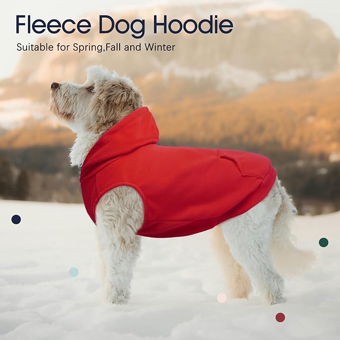IECOii XXL Dog Hoodie for Large Dogs, Fleece Dog Sweatshirt for Large Breed Male Female Dogs,Pet Pouch Hoodie Winter Sweater Coat with Leash Hole, Warm & Lightweight Outfit for Pitbull, Red, 2XL