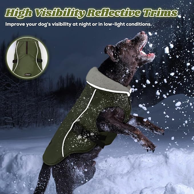 EMUST Winter Dog Jacket, Windproof Dog Apparel for Cold Weather, Reflective Coats for Dogs, Warm Puppy Jacket for Cold Winter, Green, S