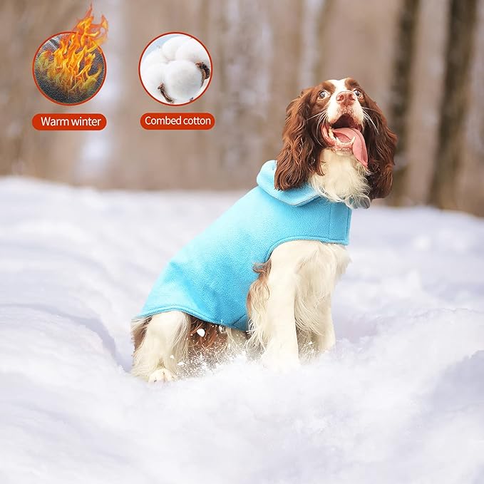 Fleece Dog Coat Pet Jacket Reflective for Cold Weather for Extra Large to Small Pets(Blue,L)