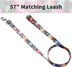 Ihoming Dog Collar and Leash Set for Daily Outdoor Walking Running Training, Black Colorful Flowers Design for Small Boys Girls Dogs Cats Pets, S-Up to 20LBS