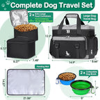 IGOLUMON Dog Travel Bag Large Pet Travel Bags Set for Supplies Weekend Travel Kit Tote Organizer Multi-Pockets Food Travel Bag with 2 Extra Large Food Containers, 2 Dog Bowls, 1 Feeding Mat