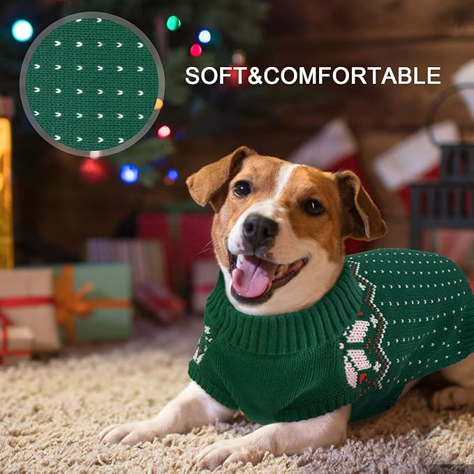 Kuoser Dog Sweater, Holiday Christmas Snowflake Pet Warm Knitwear Dog Sweaters Soft Puppy Clothing, Doggie Turtleneck Cold Weather Outfit Pullover for Small Medium Large Dogs Cats, Green 2XL