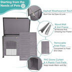Feral Dog House Outdoor,Anti Bite Iron Frame Dog Kennel,Wood Warm Pets Home,Insulated Weatherproof Outside Shelter for Feral Animal (43.3" (L) x 29.4" (W) x 33.4" (H)-Grey-in)