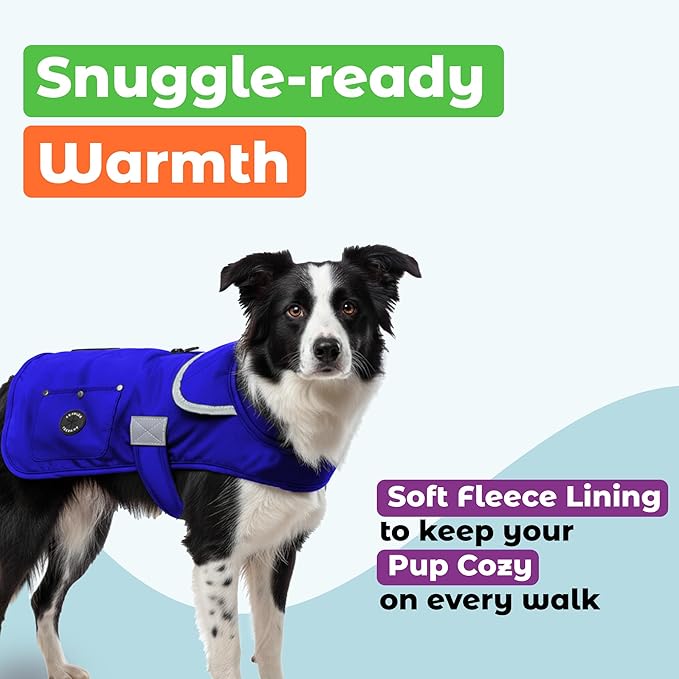 Joyride Harness FrostFlex Dog Winter Jacket - Fleece Lined & Water-Resistant - Snowsuit with Pockets for Treats & Poop Bags - Durable Cold Weather Dog Coat - Blue Serenity-XS