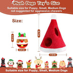 Christmas Squeaky Dog Toys - 4 Pack Hide and Seek Dog Toys - Plush Toys Christmas Hat for Puppy, Small, Medium Breeds