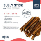 Big Lu - 6” Regular Bully Sticks, 12 Count, 100% Grass-Fed Beef Chews, Fully Digestible, Long-Lasting Treats for Aggressive Chewers, Natural Single-Ingredient Chews for All Dog Breeds