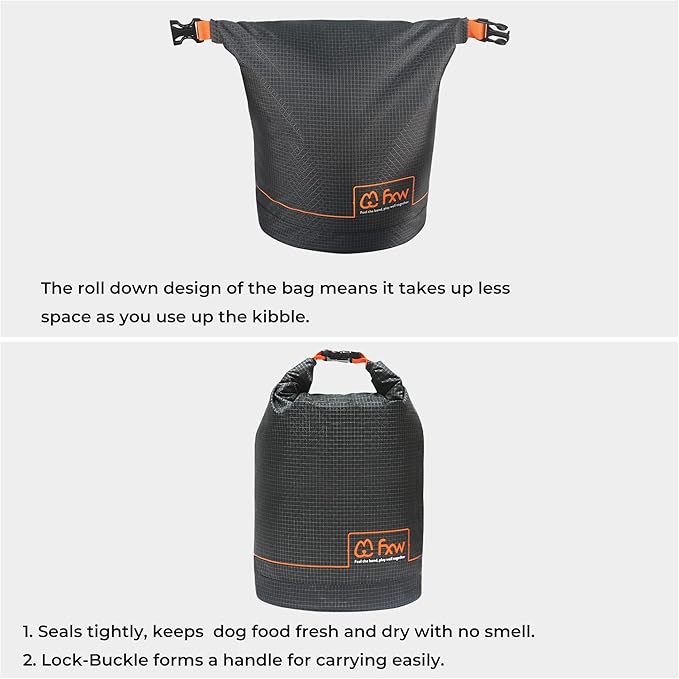 FXW Dog Food Travel Bag，Large Capacity for Travel Kibble Storage Perfect for RV Road Trips, Camping, Longterm Dog Boarding Gear Accessories Gray, 64 Cups