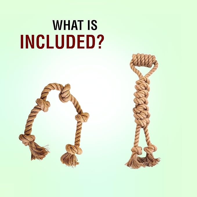 Pure Natural Hemp Rope Dog Toys, Aggressive Chewers, Indestructible, Unbreakable, Sturdy and Chemical Free Toys, Tug of War Pull Rope-Set of 2