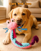 Swooflia Dog Rope Toy - Interactive Cute Snake Squeaky Plush Toys Stuffless, Teeth Cleaning for Small Medium Large and Boredom Dogs, Outdoor Durable Puppy Tug of War Chew Toy