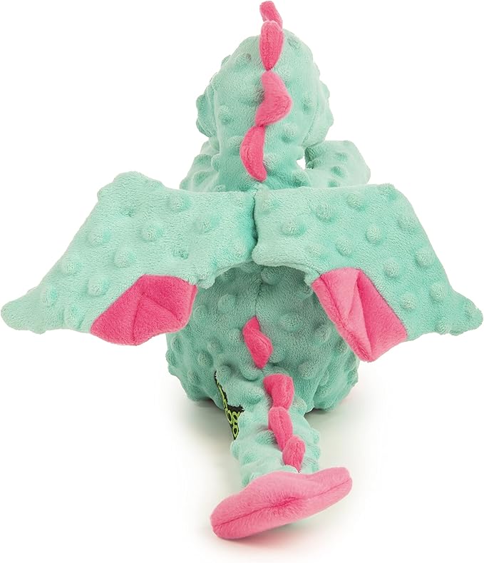 goDog Dragons Squeaky Plush Dog Toy with Chew Guard Technology, Durable Fabric & Squeaker for Active Play, Seafoam, Large