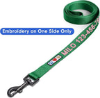 Pawtitas Personalized Dog Leash - Embroidered Custom Leash with Pet Name & Phone Number, 6 ft Long, Extra Small, Lush Green