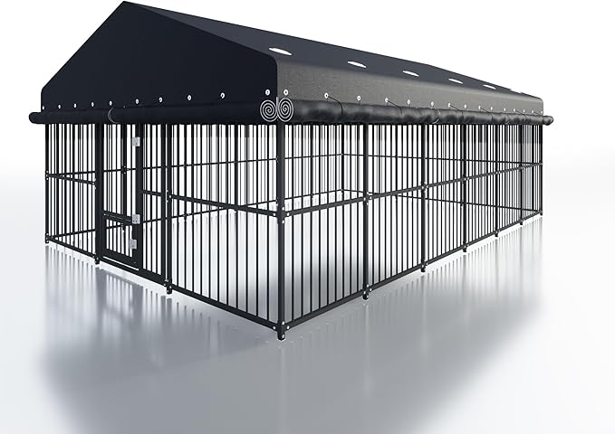 10x15x6 FT Dog Kennel, Outdoor Dog House with Roof All Weather Resistant Large Dog Enclosure Cage with Triple Locks, Heavy Duty Metal Dog Pens Outside (118" W x 179" D x 78" H)