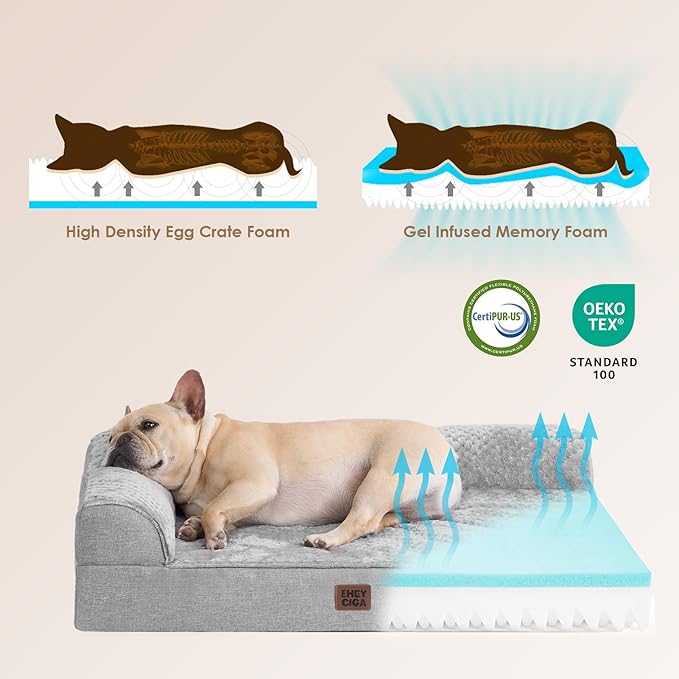EHEYCIGA Memory Foam Dog Bed Large Sized Dogs, Waterproof Dog Bed Orthopedic with Washable Removable Cover, Non-Slip Pet Bed Couch, 36x27x6 Inches, Grey