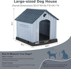 LEMBERI Large Plastic Dog House for Medium Large Dogs, Durable Waterproof Indoor Outdoor Doghouse with Air Vents and Elevated Floor, Easy to Assemble (Gray, 38.7" L x 36.8" W x 39.1" H)