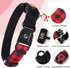 DOGWONG LED Dog Collar - Christmas Red Plaid Heavy Duty Light up Dog Collars - Rechargeable Waterproof - Lighted Dog Collars for Night Walking, Hiking, Camping(Red Plaid,S)