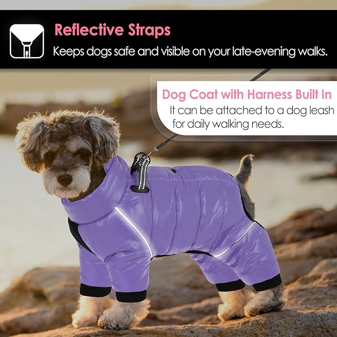 AOFITEE Dog Coat, Waterproof Dogs Jacket for Winter, Warm Fullbody Small Dog Snowsuit, Winter Coat for Small Dogs, Zip Up Pet Puffer Jacket Fleece Vest, Outdoor Reflective Pet Snow Jackets, XXL