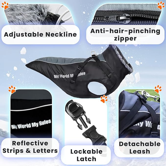 Dog Coat for Medium Large Dogs,Waterproof Reflective Dog Winter Jacket with Harness, Fleece Snowsuit,Warm Pet Winter Coat(pink-6XL)