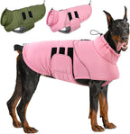 ASENKU Extra Warm Dog Coat - Winter Jacket with Fleece, Reflective, Adjustable, Zippered Leash Hole for Large Dogs, Turtleneck (Pink, 4XL)
