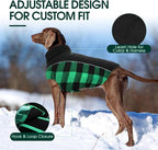 Kuoser Dog Winter Coat, Reversible Waterproof Dog Jacket with Reflective Strip, Warm Dogs Fleece Vest Adjustable Doggy Cold Weather Clothes Plaid Christmas Outfit Pet Apparel for Large Dogs, Green XL