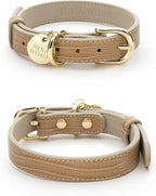 NINA WOOF Milan Vegan Leather Dog Collar - Luxury Cute Dog Collar with Adjustable Buckle - Soft Padded Collar, Round Leather Dog Collar for Extra Small, Small, Medium, and Large Dogs - Beige, XS