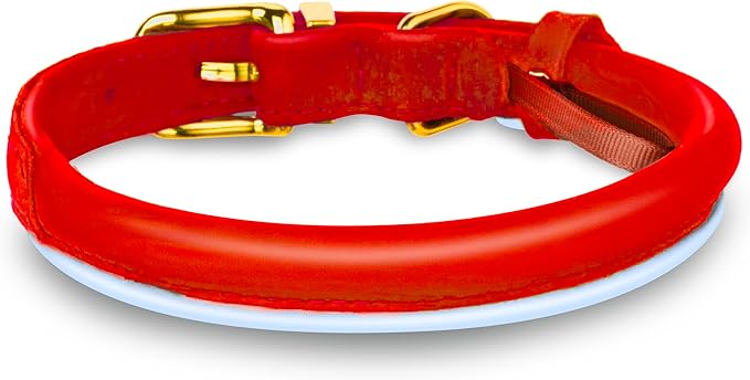 OOPSDOGGY Reflective Rolled Leather Dog Collar Adjustable Soft Padded Pet Collar for Small Medium Large Breed Dogs (Red, L, 14"-18")