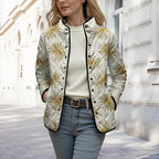 LIZALIG Women's Cropped Puffer Jacket Lightweight Floral Print Long Sleeve Padded Quilted Puffy Cardigan Coat