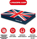 The Dog’s Bed Orthopedic Memory Foam Dog Bed, Medium Blue & Red Trim UK Center Flag, Pain Relief for Arthritis, Hip & Elbow Dysplasia, Post Surgery, Supportive, Calming, Waterproof Washable