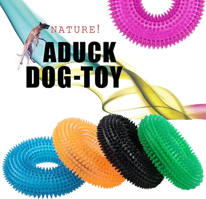 ADUCK Dog Squeaky Chew Toys for Aggressive Chewers, Small Medium Large Dogs Teeth Cleaning Soft Natural Rubber Float Toy for Indoor Outdoor Water Pool, Donut Ring Design 4.92 inch, Crystal Orange