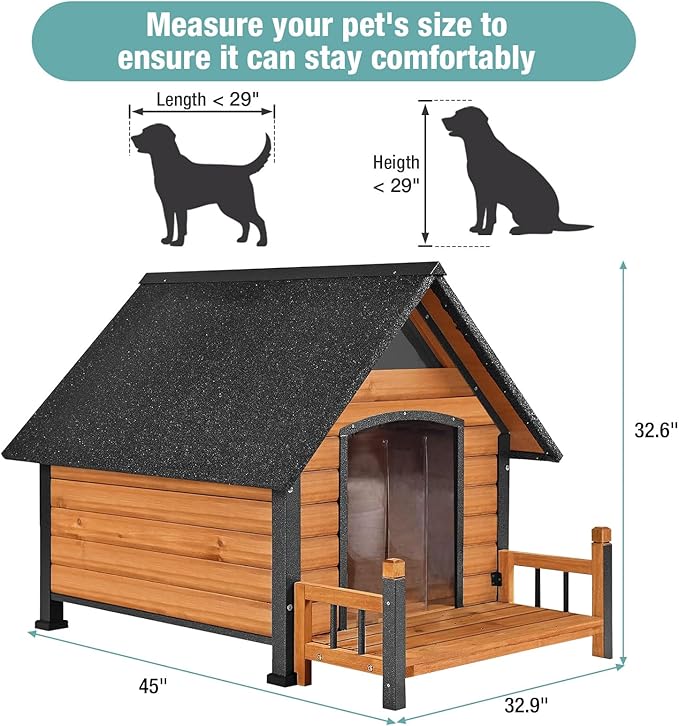 Dog House with Heating Pad, Weatherproof Outdoor Kennel for Large Dogs, Chew-Resistant Iron Frame & Asphalt Roof (Wood, L)