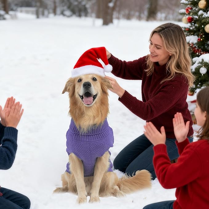 Mihachi Turtleneck Dog Sweater - Winter Coat Apparel Classic Cable Knit Clothes with Leash Hole for Cold Weather, Ideal Gift for Pet in New Year Light Purple ML