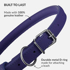 CollarDirect Rolled Leather Dog Collar, Soft Padded Round Puppy Collar, Handmade Genuine Leather Collar Dog Small Large Cat Collars 13 Colors (11-14 Inch, Purple Smooth)