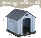 PUKAMI Large Dog House Outdoor Indoor, Plastic Dog House Weatherproof for Large Dogs, Study Puppy Shelter with Air Vents and Elevated Floor, Easy Clean and Assemble (Grey, 36.81"D x 38.7"W x 39.1"H)