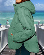 Womens Oversized Hooded Puffer Jacket Fall Winter Warm Quilted LightWeight Jacket Casual Fashion Solid Color Coat