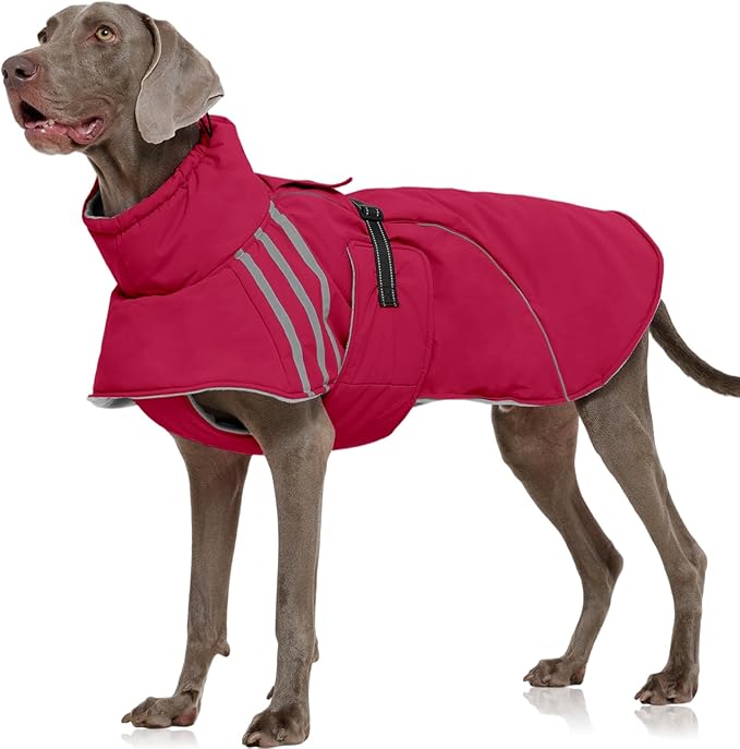 FUAMEY Dog Cold Weather Coats,Dog Winter Jackets for Large Dogs Warm Dogs Coat with Reflective Strips Waterproof Pet Snowsuit Thick Paded Pets Vest for Weimar German Shepherd Wine Red 3XL