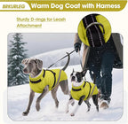 BRKURLEG Dog Winter Jackets for Medium Dogs, Dog Coat with Harness Built in, Dogs Snowsuits with Zipper, Waterproof Windproof Pet Puffer Jacket Fleece Vest for Beagle, Pug, Green L