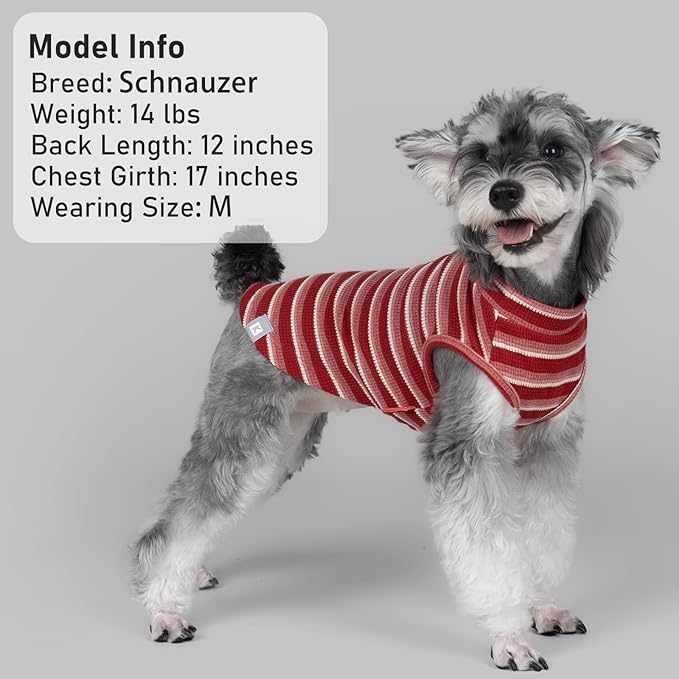 KYEESE 2Pack Waffle Dog Shirts for Small Dogs Stretchy Dog T-Shirts Lightweight Pet Tank Top Sleeveless Striped Dogs Shrit Vest Breathable, Large, Red+Striped