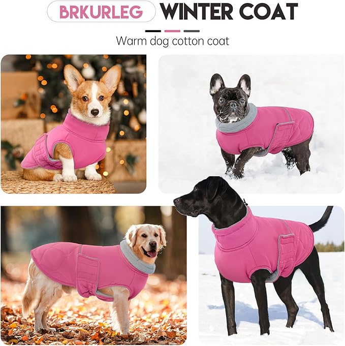 BRKURLEG Dog Winter Jacket, Warm Dog Winter Coats for Small and Medium Large Dogs, Reflective Adjustable Pet Cold Weather Coats, Waterproof Dogs Snow Jacket Clothes Fleece Vest (XS, Rose Red)