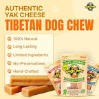 Tibetan Dog Chew Yak Cheese Sticks (12 Large Chews) - Handmade Treats for Aggressive Chewers, Easy to Digest, No Additives, Rawhide, Grains, or Gluten - Ideal Dog Toy and Travel Bag Companion