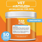 Dog & Cat Ear Cleaner Wipes – Pet Finger Wipes for Cats & Dogs – Cleaning, Soothing, & Deodorizing Itchy Ears – Ear Relief Solution Wash (Unscented)